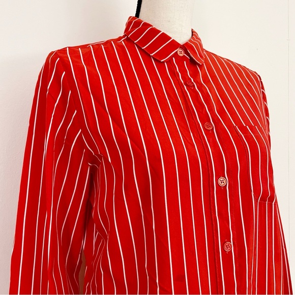 Vintage 80s Vertical Stripe Button Down Blouse - Picture 3 of 4